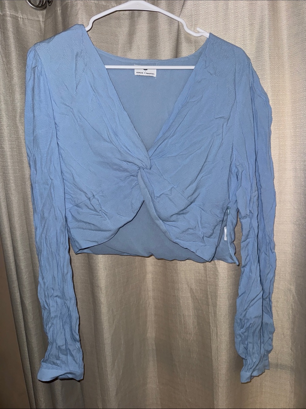 kenzie Light Blue Twist-Front Cropped Top